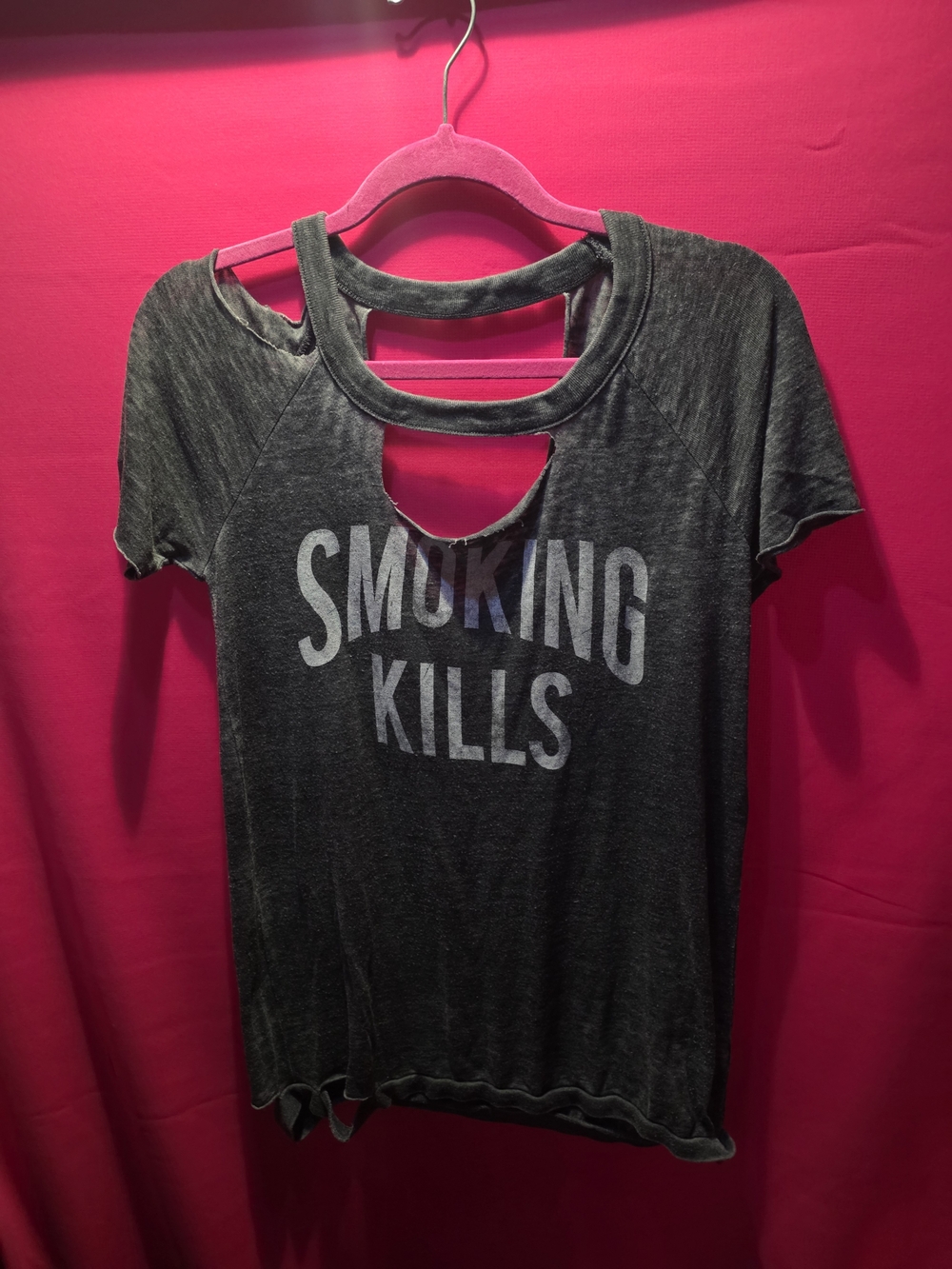 Chaser Black Distressed Cutout Tee with 'Smoking Kills' Print